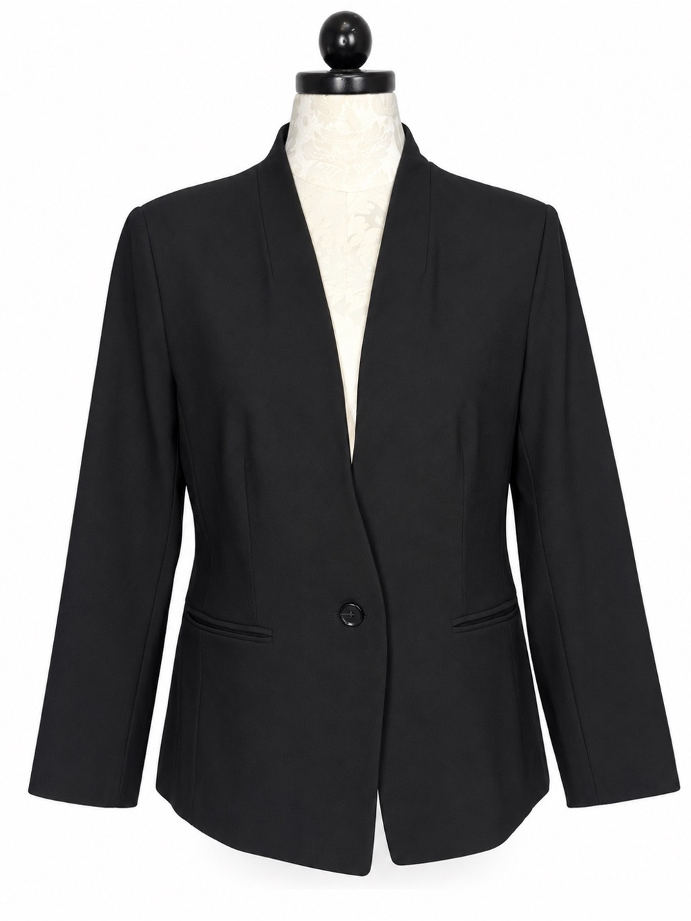 Ann Taylor Black Collarless One Button Blazer Jacket Size 12 Career Workwear